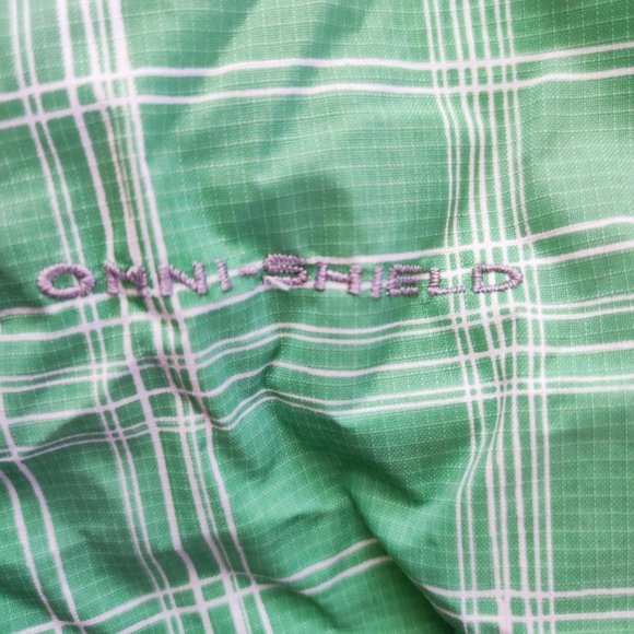 Columbia Omni-shield windbreaker light coat jacket green plaid women's size M - Picture 9 of 9